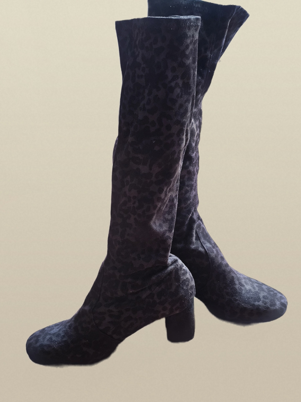 Women’s Tall Leopard-Print Velvet Boots - Black